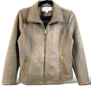 Andrew Marc New York Jacket Womens Sz S Brown Faux Suede Leather Full Zip Moto